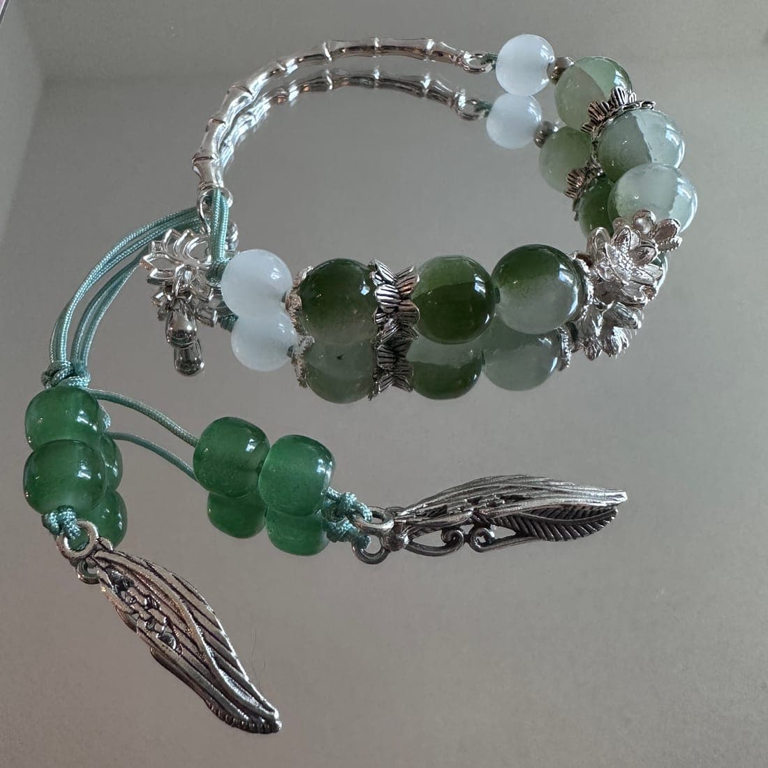 Jade Green Feather Bracelet
